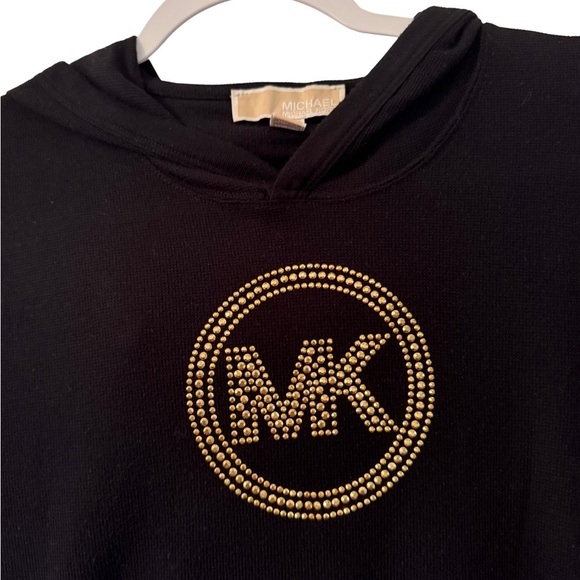 Michael Kors Women’s Black Long Sleeve Hoodie with Gold MK Logo Medium - Picture 2 of 5